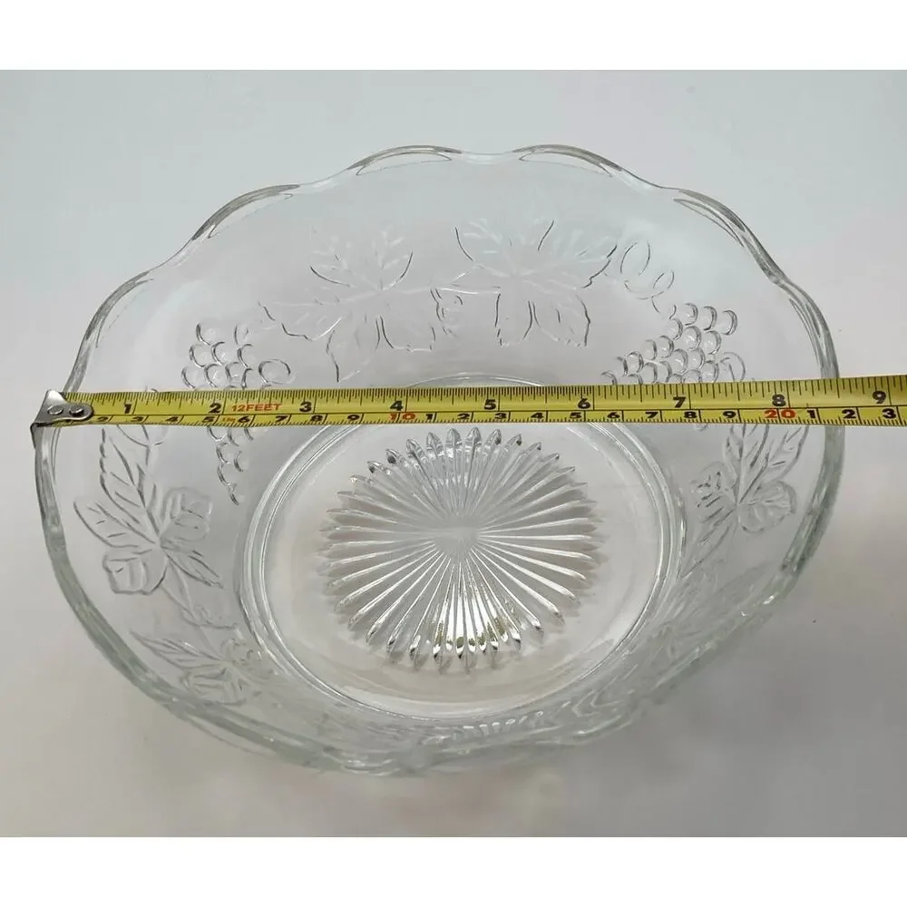 Vintage Clear Pressed Glass Anchor Hocking Grapevine with Scalloped Rim Bowl